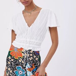 Anthropologie Flounced Sleeve Cropped Blouse Top Medium